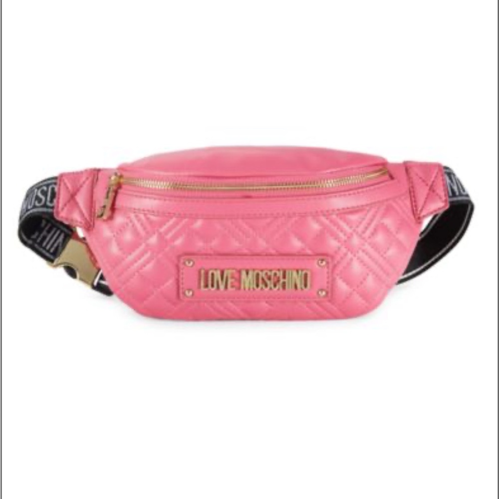 Love Moschino Pink Quilted Belt Bag with Logo Strap
